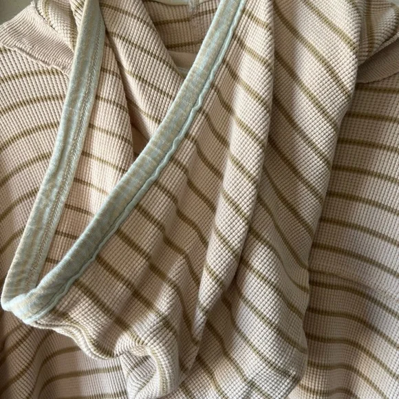 Free People blush, beige, striped tunic pullover hooded waffle knit top XL - Picture 4 of 7